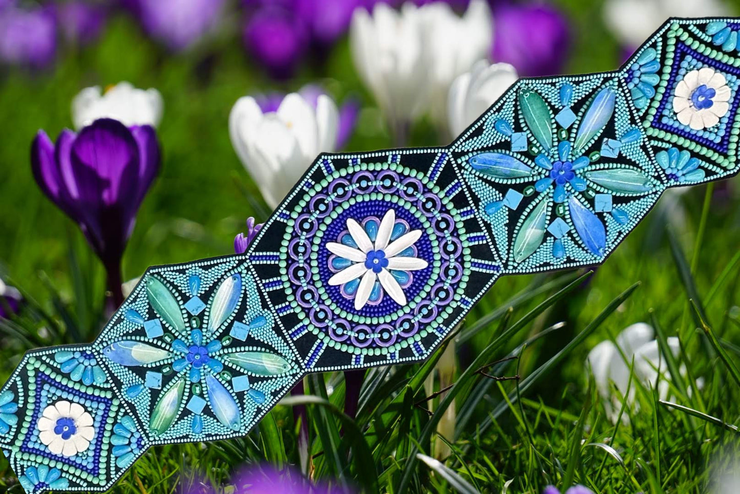 Eye-catching Handmade Embroidered Belt with Turquoise and Violet Beads