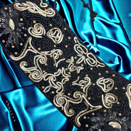 Handmade sequin and bead velvet belt