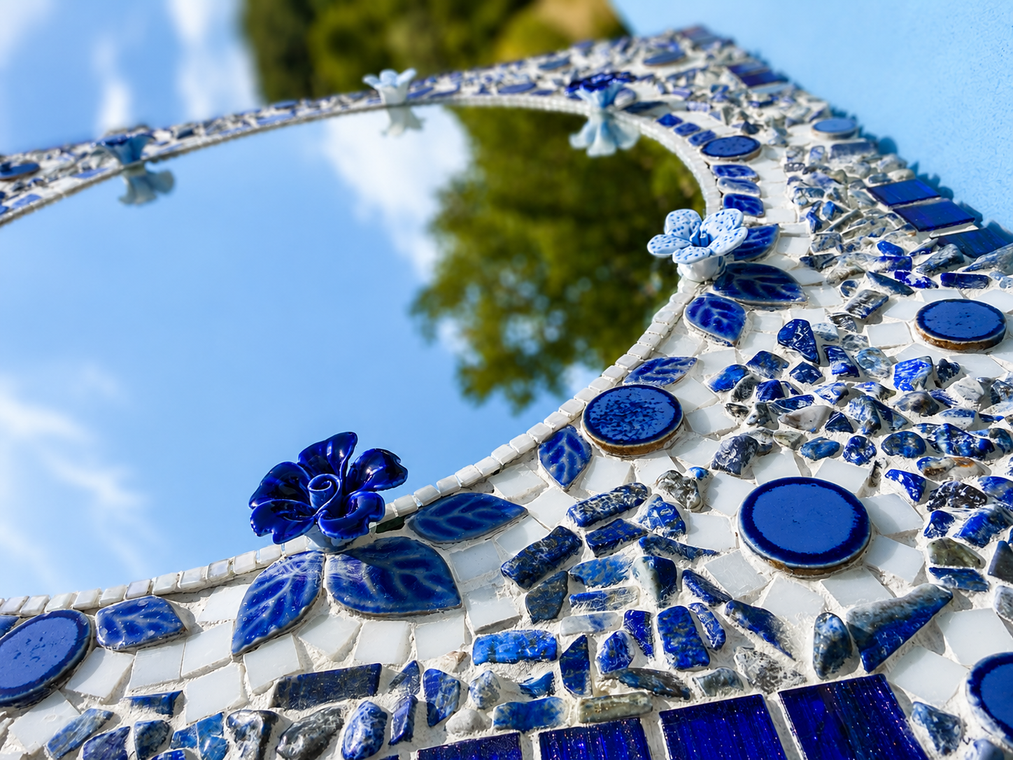 Anthemion Mirror — Cobalt Floral Mosaic, Square Frame